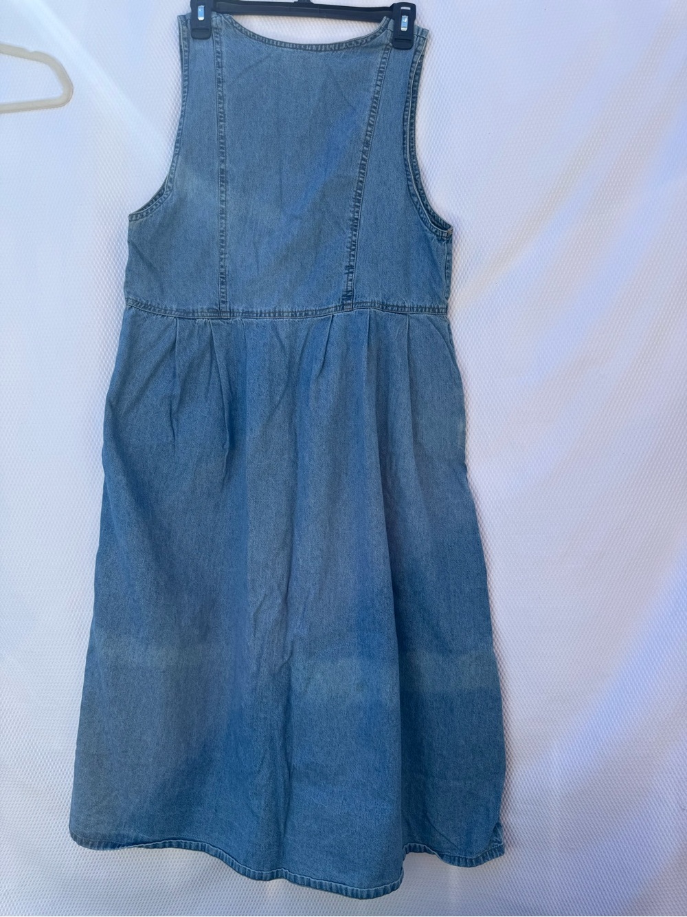 Vintage Jane Ashley Denim Jumper Dress L Floral Embroidered Button Front Flawed - Picture 7 of 12